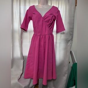 Women's Bubble Gum Pink Vintage Lucky Thirteen Fit & Flare V-Neck Mini Dress